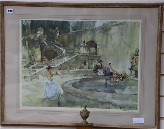 Sir William Russell Flint, (1880-1969), PRA, PRWS, RSW, ROI, RE. Framed print: Chateau Garden, Languedoc, France, 43 x 57cm